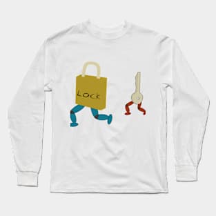 Illustration of a key chasing a lock Long Sleeve T-Shirt